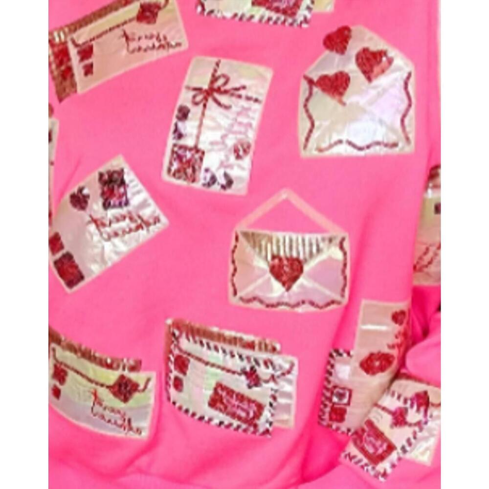 NEW QUEEN OF SPARKLES love letters long sleeve sweatshirt in neon pink - Picture 3 of 3